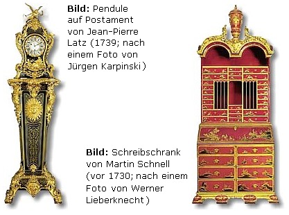 Pendule auf Postament von Jean-Pierre Latz und Schreibschrank von Martin Schnell